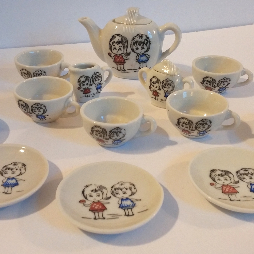 Miniature Tea Set Vintage Collectible Mini Tea Service Girls Toy